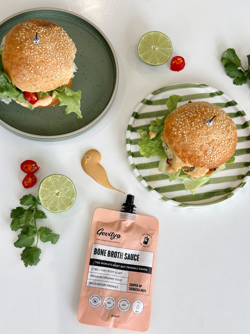 Zesty Prawn & Salmon Burgers with Sriracha Mayo