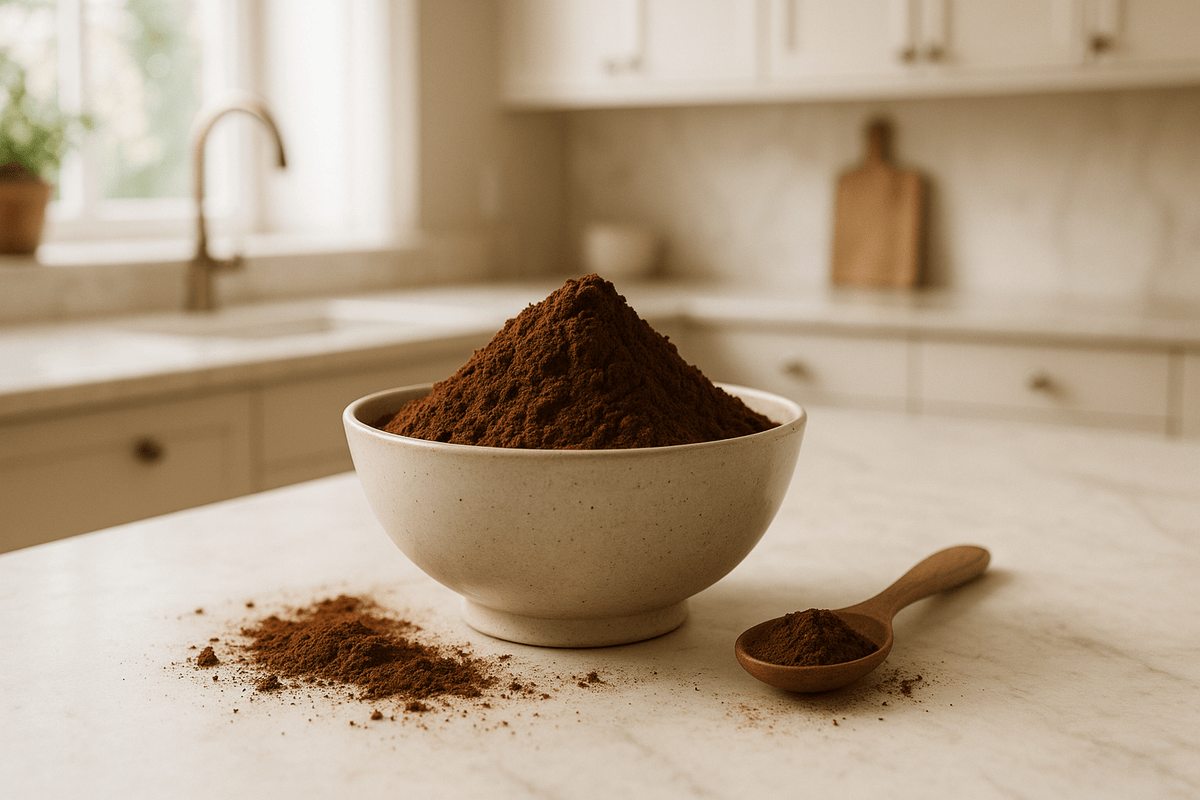 cocoa powder in a light, natural classy kitchen